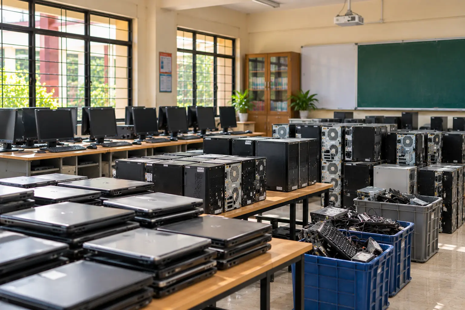 Students gathered in a school computer lab